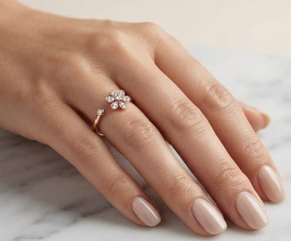 Diamond Flower Open Ring l Floral Jewelry 18K Rose Gold