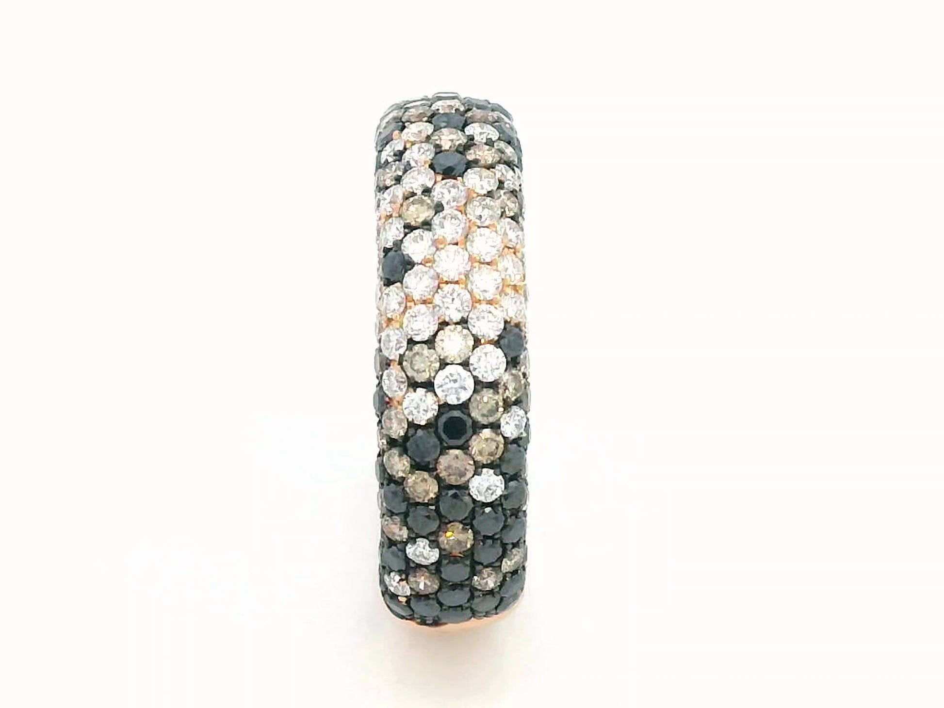 18K gold ring with black, champagne, and white diamonds in pave setting – 1.20 carats total.