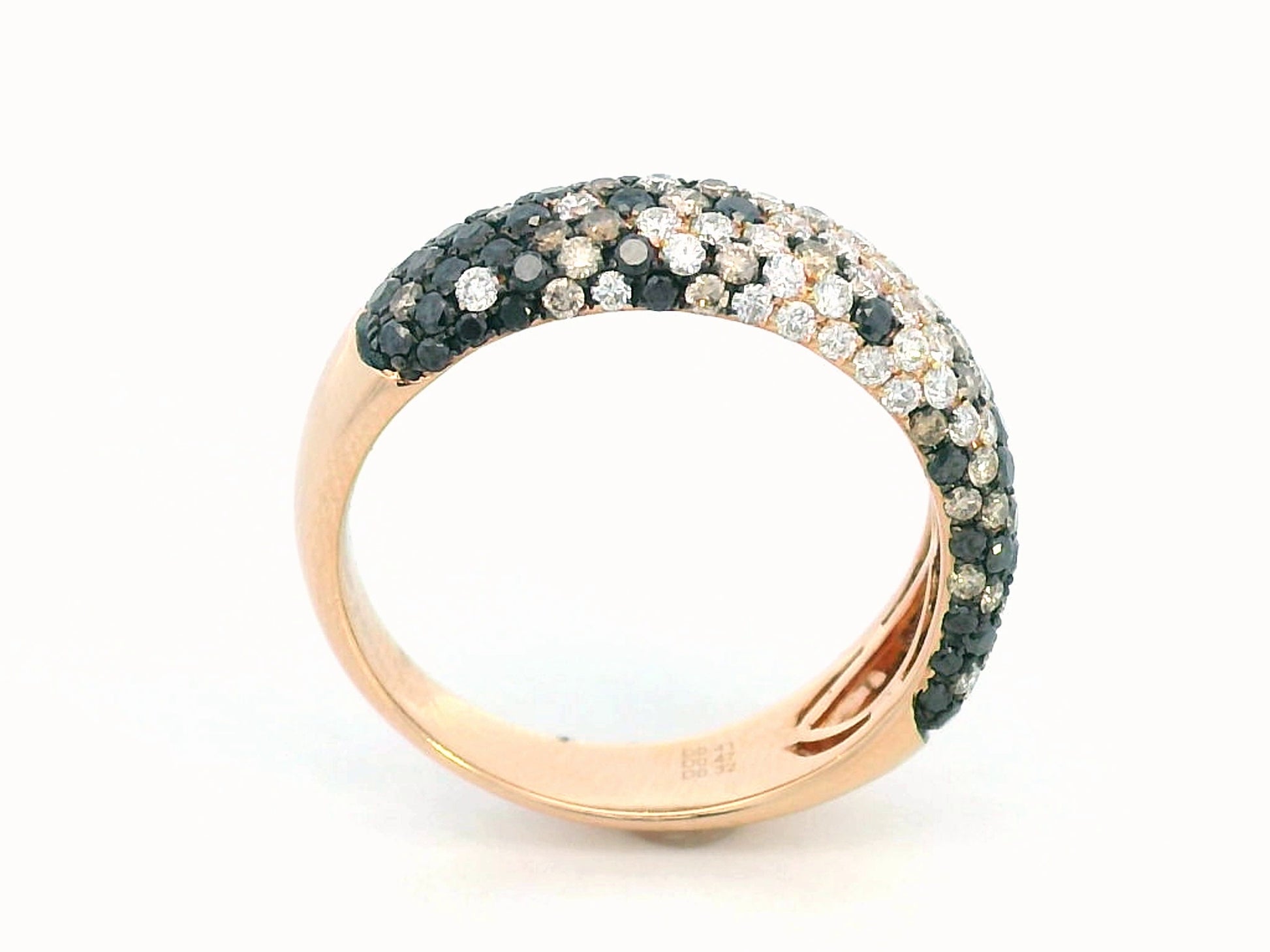 18K gold ring with black, champagne, and white diamonds in pave setting – 1.20 carats total.