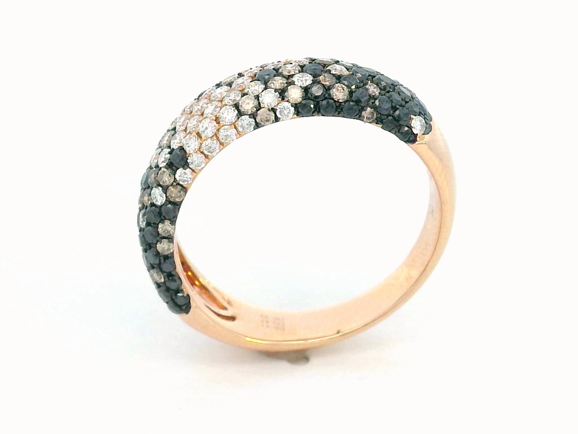 18K gold ring with black, champagne, and white diamonds in pave setting – 1.20 carats total.