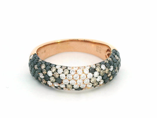 18K gold ring with black, champagne, and white diamonds in pave setting – 1.20 carats total.