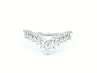 18K gold V-shape diamond ring with 0.47 carat round diamonds in a chevron silhouette