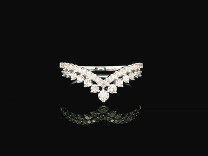 18K gold V-shape diamond ring with 0.47 carat round diamonds in a chevron silhouette