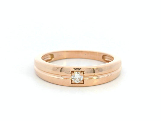 18K rose gold solitaire band ring with 0.07 carat diamond and groove detail