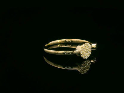 18K gold open ring with pavé diamond circle and polished gold bead – minimalist modern design