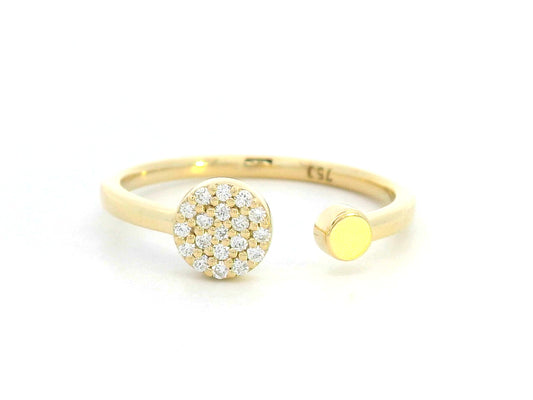 18K gold open ring with pavé diamond circle and polished gold bead – minimalist modern design
