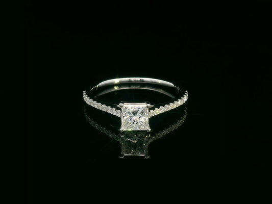 GIA Certified 18K Gold Princess Cut Diamond Engagement Ring with Pavé Accent Diamonds