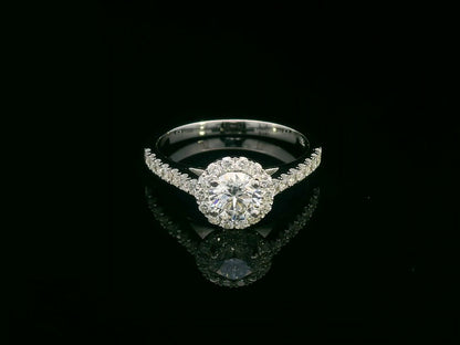 18K Gold Halo Engagement Ring with 0.51 Carat GIA Certified Center Diamond and Pavé-Set Band