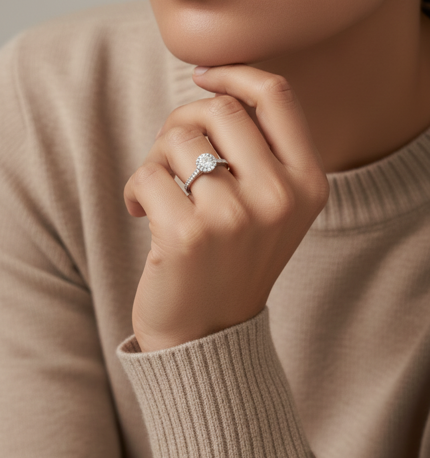 Round Diamond Engagement Ring in 18K White Gold — 0.51 ct D-SI1 GIA-Certified