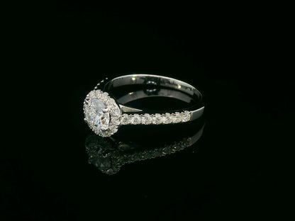 18K Gold Halo Engagement Ring with 0.51 Carat GIA Certified Center Diamond and Pavé-Set Band