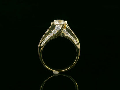 1.00ct round-cut diamond engagement ring in 18K yellow gold with 0.84ct channel-set side diamonds