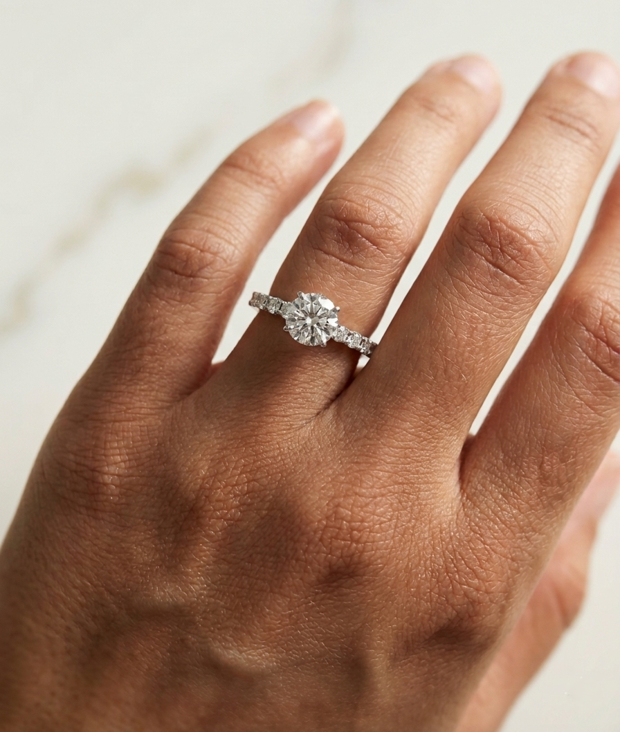 1 carat diamond engagement ring in 18K white gold with full diamond band IGI certified Emirates Diamonds