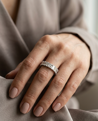 Emerald Cut Diamond Half Eternity Ring in 18K White Gold
