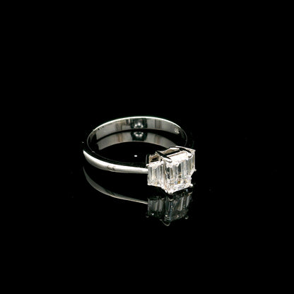 Emerald Cut Three Stone Diamond Engagement Ring in 18K White Gold
