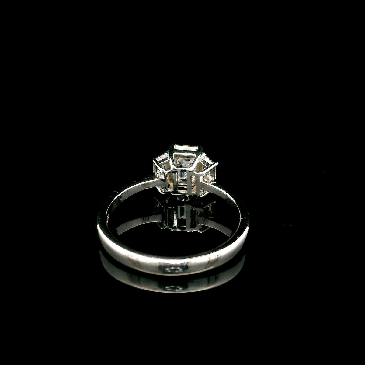 Emerald Cut Three Stone Diamond Engagement Ring in 18K White Gold