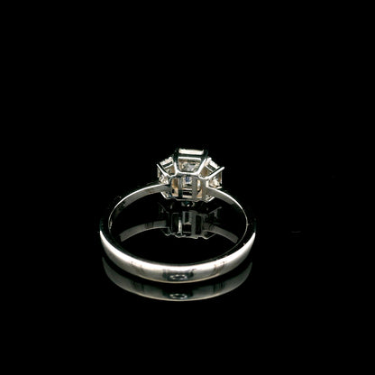 Emerald Cut Three Stone Diamond Engagement Ring in 18K White Gold