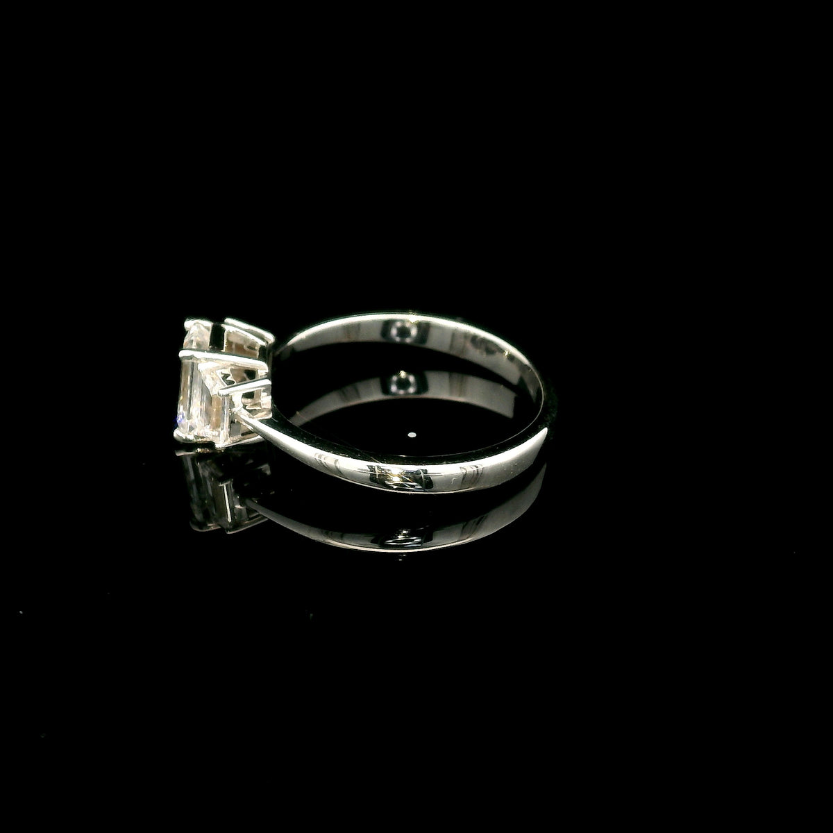 Emerald Cut Three Stone Diamond Engagement Ring in 18K White Gold