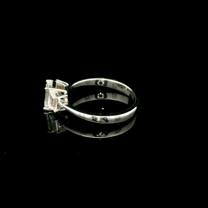 Emerald Cut Three Stone Diamond Engagement Ring in 18K White Gold