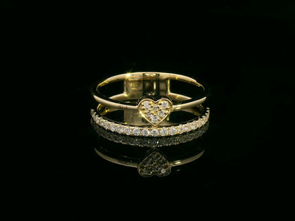 18K Yellow Gold Heart Ring with Double Band Design and 0.27 Carat Diamond Accents