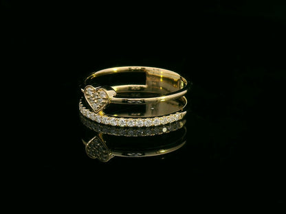 18K Yellow Gold Heart Ring with Double Band Design and 0.27 Carat Diamond Accents