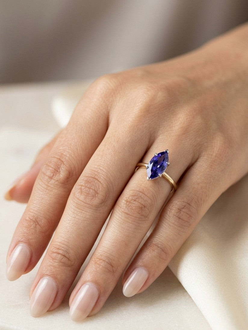 Tanzanite and Diamond Ring in 18K Yellow Gold