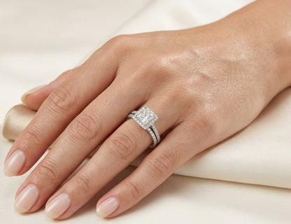 Princess Cut Diamond Bridal Set – Engagement Ring & Wedding Band in 18K White Gold