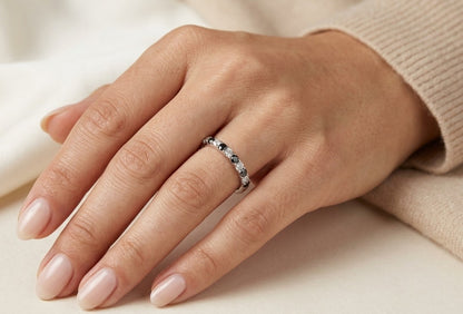 Black and White Diamond Band Ring in 18K White Gold