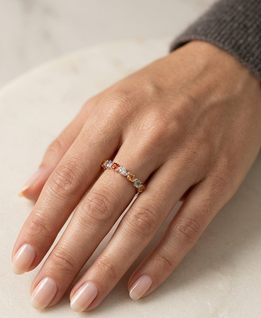 Multicolor Sapphire and Diamond Ring in 18K Rose Gold