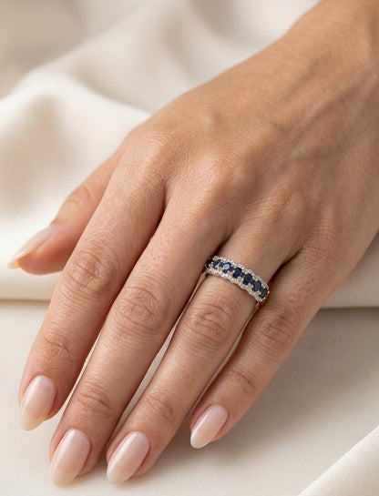 Sapphire and Diamond Band Ring in 18K Yellow Gold