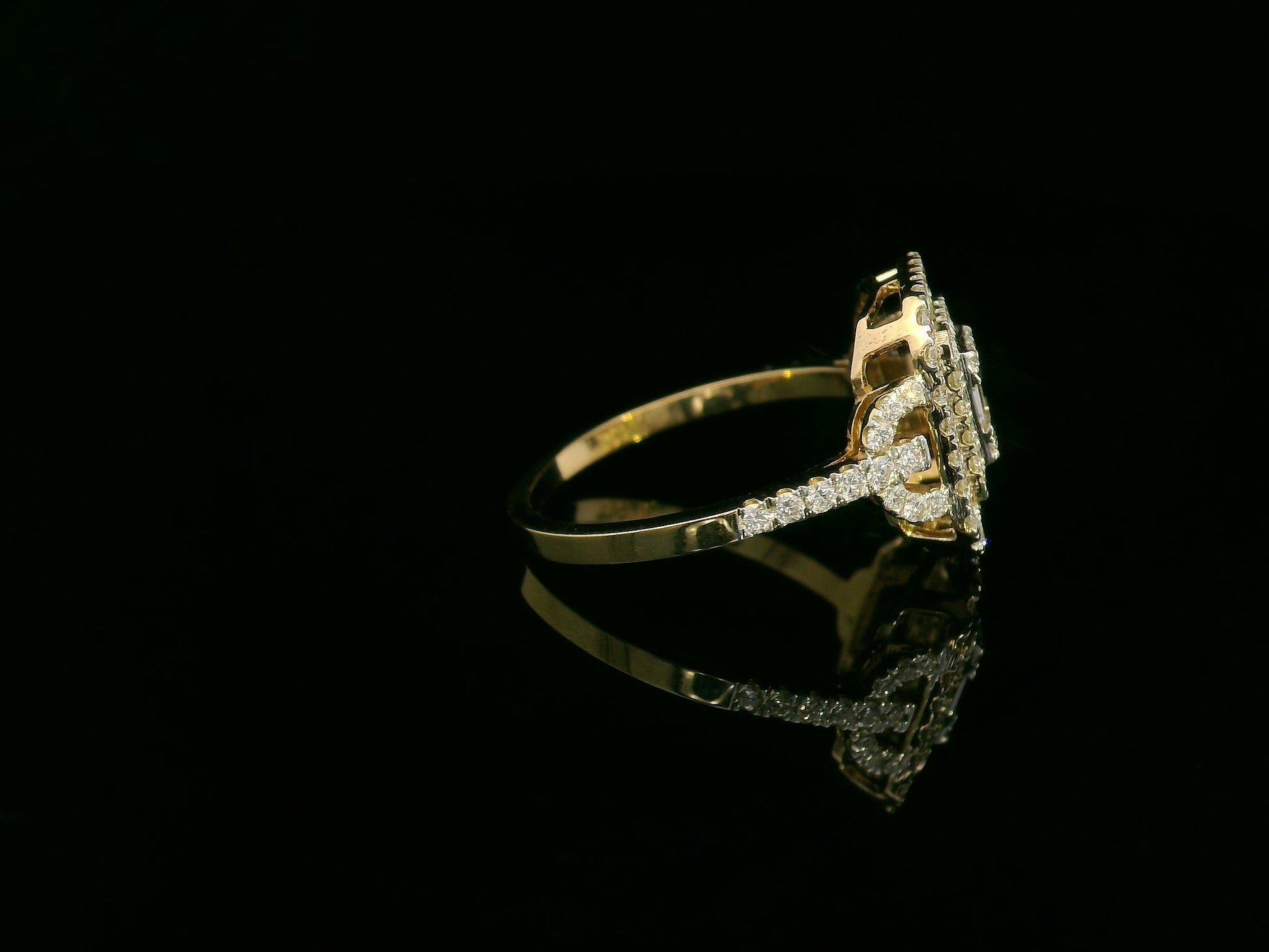 18K Yellow Gold Geometric Diamond Cluster Halo Ring with 0.74 CTW Diamonds