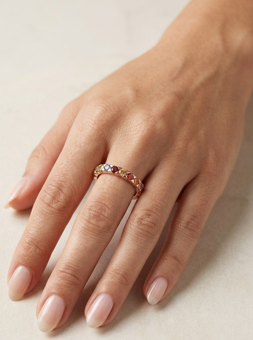 Multicolor Sapphire Band Ring in 18K Rose Gold