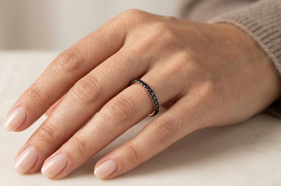 Black Diamond Band Ring in 18K Rose Gold