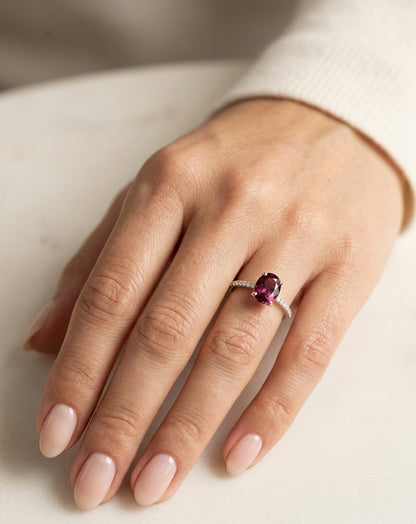 Rhodolite and Diamond Ring in 18K White Gold