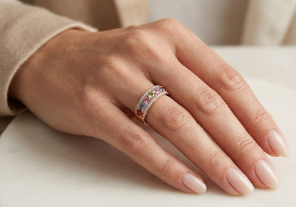 Multicolor Sapphire and Diamond Ring in 18K Rose Gold