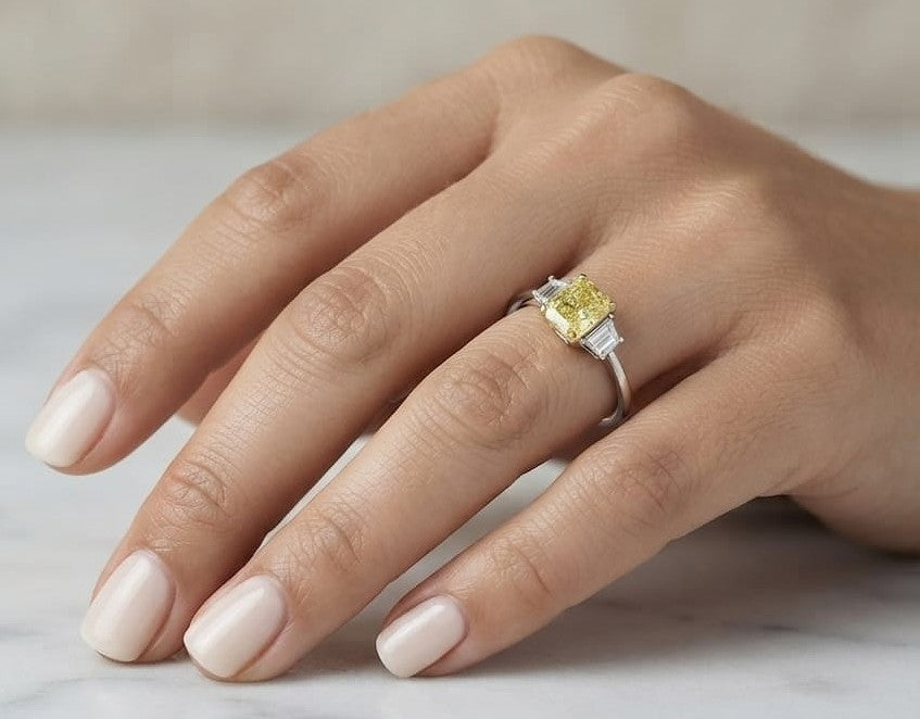 Fancy Yellow Radiant Diamond Ring in 18K White Gold – 1.00 Carat