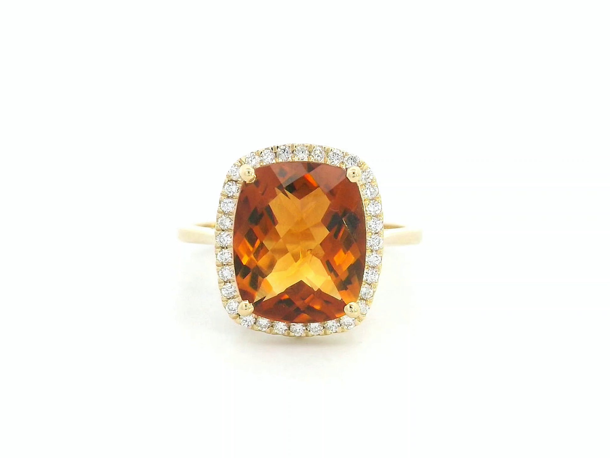 Cushion-cut citrine halo ring in 18K yellow gold

