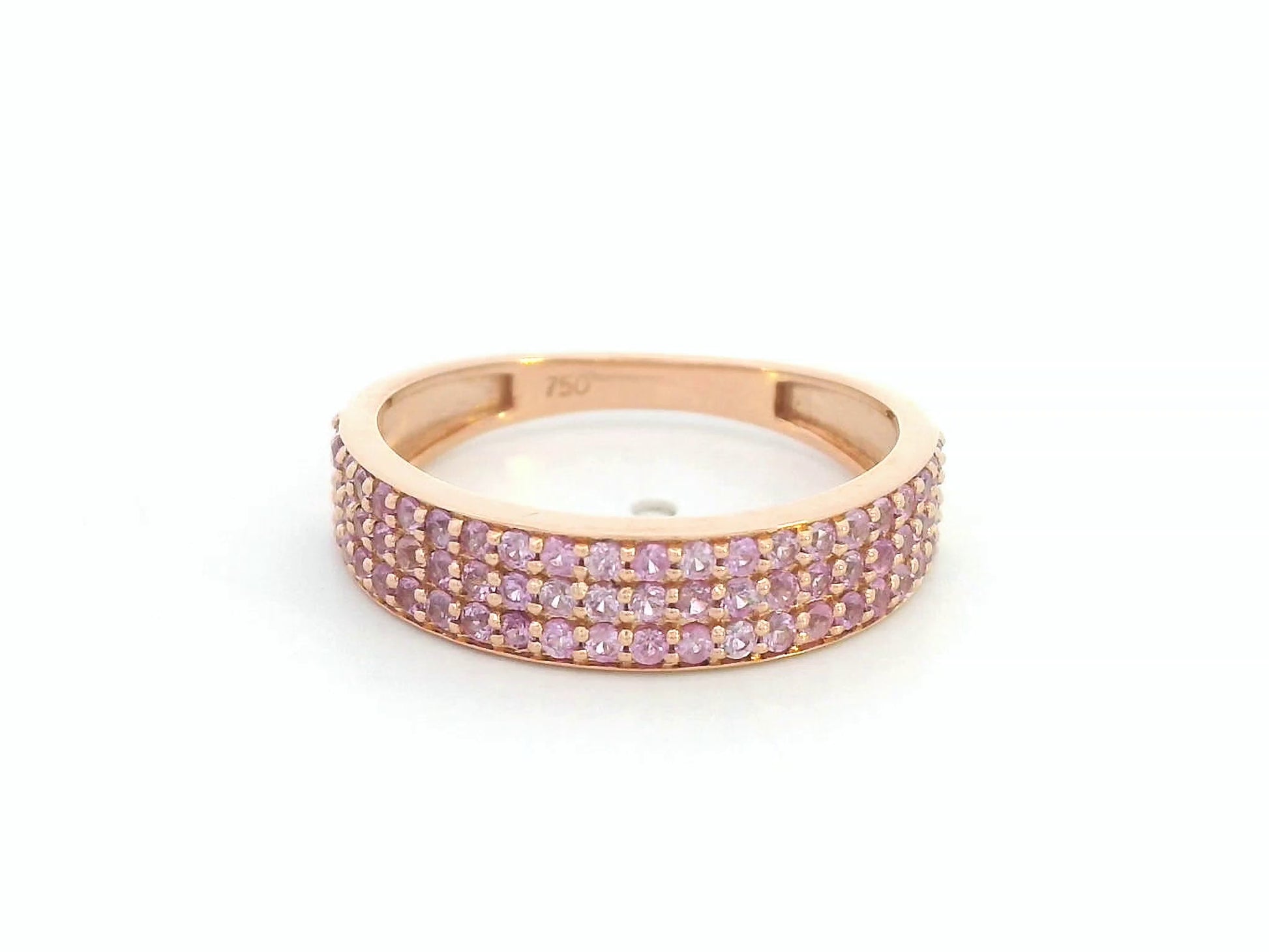 18K rose gold pink sapphire pave band ring with 0.81ct natural sapphires 