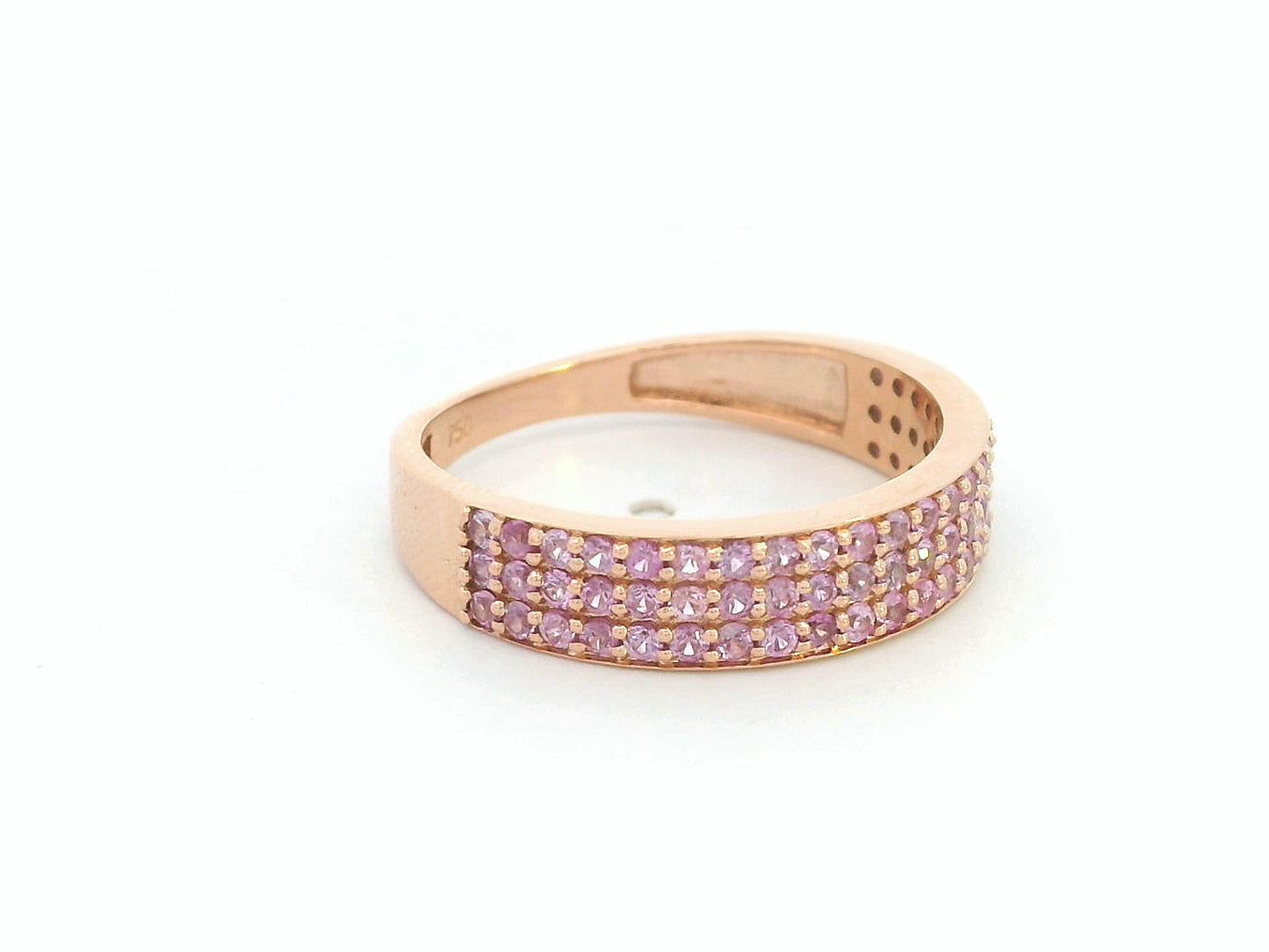 18K rose gold pink sapphire pave band ring with 0.81ct natural sapphires 