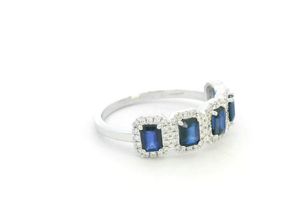 Five-stone sapphire and diamond ring in white gold