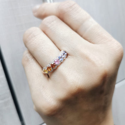 Luxury sapphire ring in rose gold – rainbow design with diamond accents