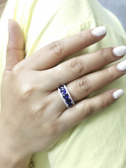 Elegant Blue Sapphire and Diamond Band in 18K Gold