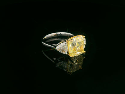 luxury engagement ring with 5.86ct cushion yellow diamond