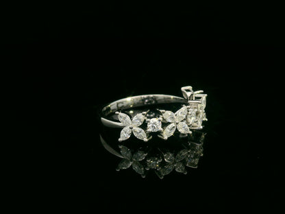 18K White Gold Floral Diamond Band Ring with 0.78 Carats of Marquise and Round Diamonds