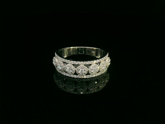 18K White Gold Multi-Row Diamond Band Ring with 0.83 Carats of Round Brilliant Diamonds