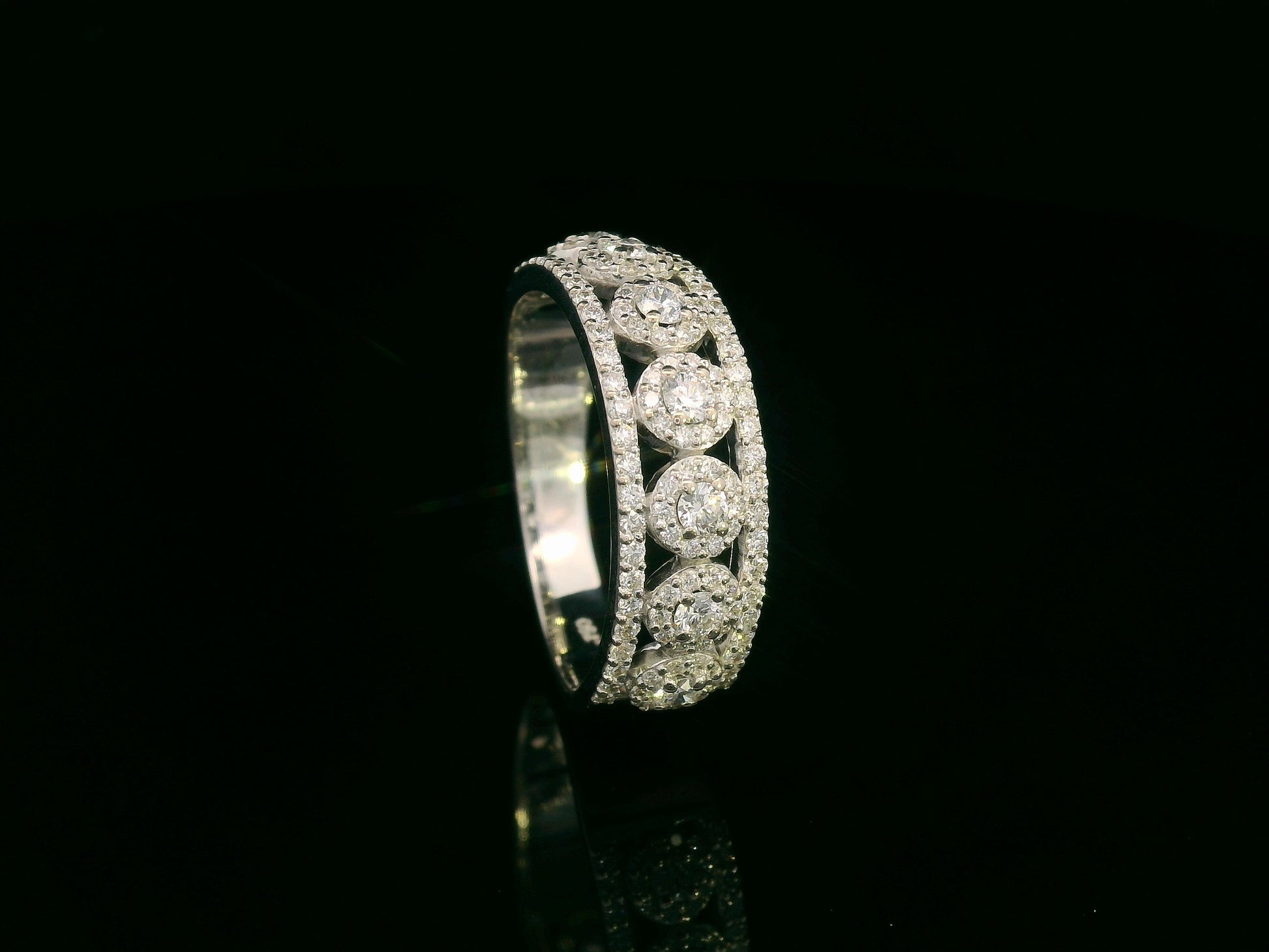 18K White Gold Multi-Row Diamond Band Ring