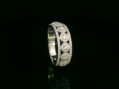 18K White Gold Multi-Row Diamond Band Ring