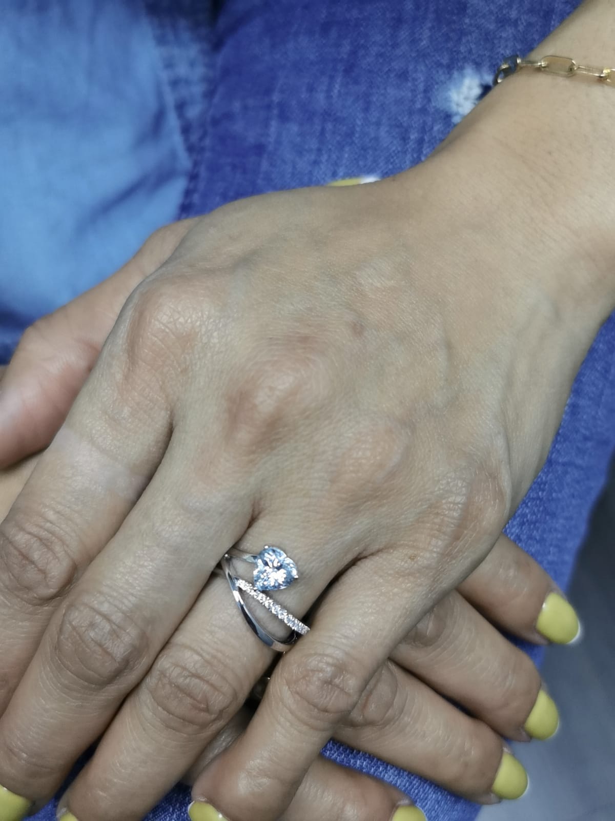 Heart-Shaped Aquamarine and Diamond Bypass Ring in 18K Gold
