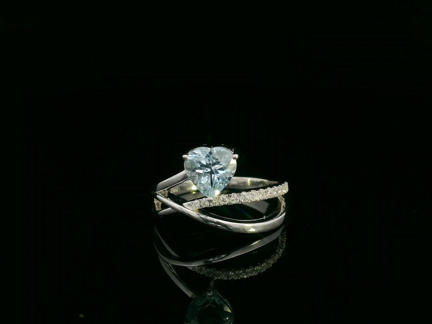 Heart-Shaped Aquamarine and Diamond Bypass Ring in 18K Gold