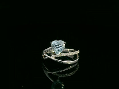 Heart-Shaped Aquamarine and Diamond Bypass Ring in 18K Gold