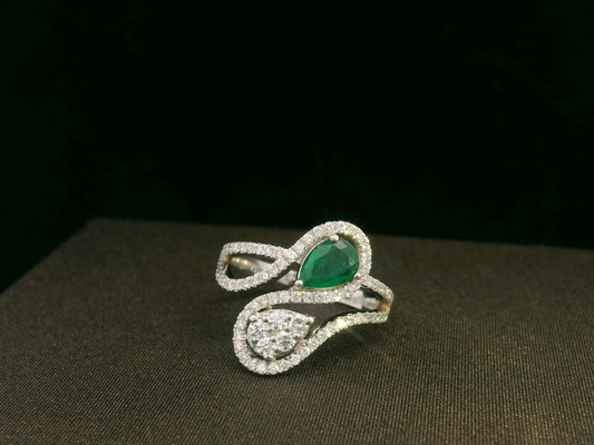 18k Gold Emerald & Diamond Bypass Ring – Toi et Moi Design